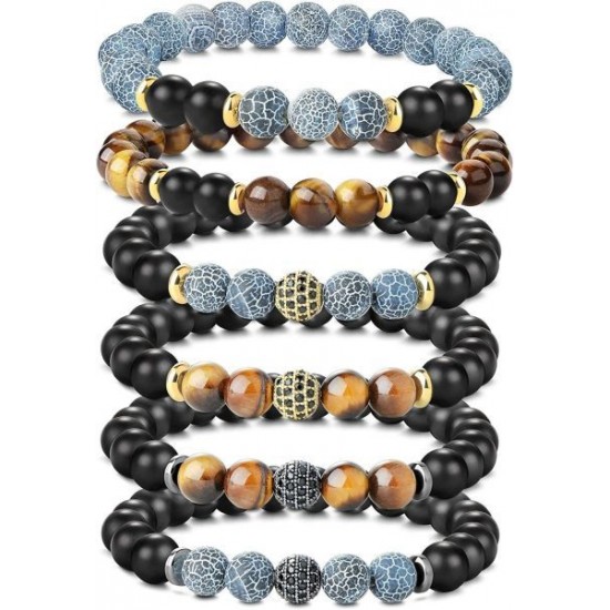 8MM Bead Bracelets For Men Women Lava Rock Lion Leopard Beaded Bracelets Set 8MM Bead Bracelets For Men Women Lava Rock Lion Leopard Beaded Bracelets Set